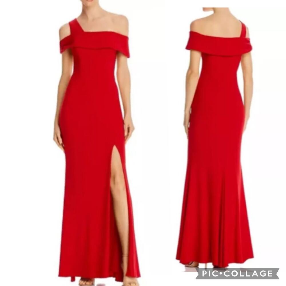 Agua Dresses Red One-Shoulder Off-Shoulder Maxi Formal Gown Slit –size 8